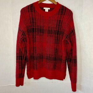 Size Medium Sweater - Red Plaid Cozy Long Sleeve Knit